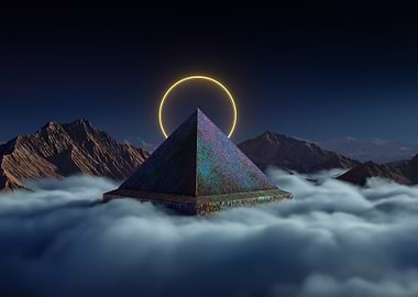 Pyramid in Clouds with Halo