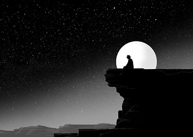 Silhouette on a Cliff Under Moonlight
