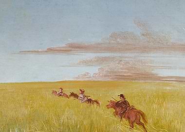 Cavalry Riders in a Grassy Field by george catlin