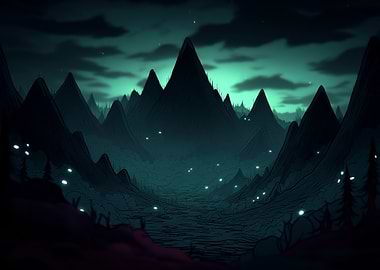 Mystical Mountain Range at Night