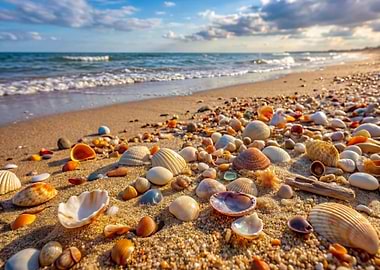 Seashells on a sandy Sea Beach