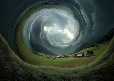 Swirling Landscape with Village and Clouds