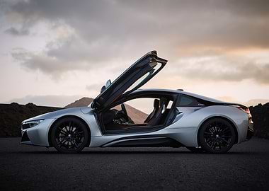 Silver BMW i8 with Open Doors