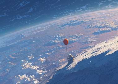Astronaut with Balloon on Distant Planet
