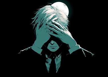 Man in despair under the moon