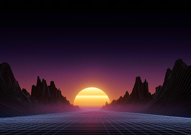 Retro Synthwave Sunset Landscape