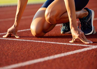 Runner in starting position on track