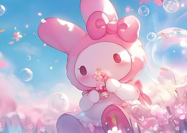 My Melody with Flowers and Bubbles