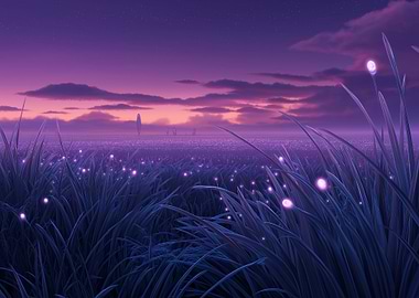 Purple Field with Glowing Lights