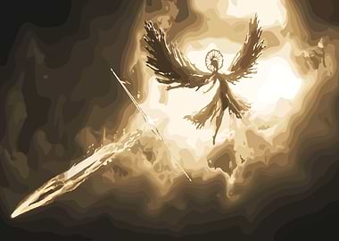 Angel with Sword in Sepia Tones