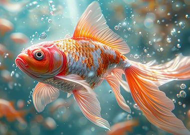 Orange and White Goldfish in Water