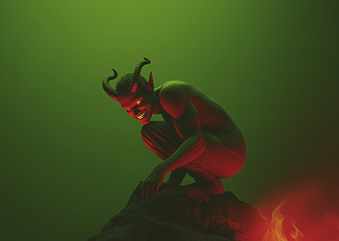 Crouching Devil with Fiery Eyes