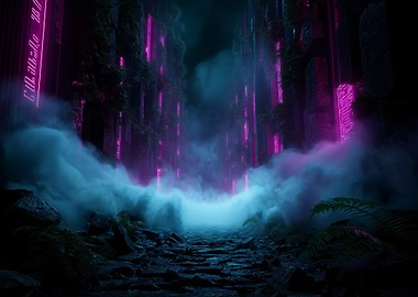 Neon Lit Forest Path