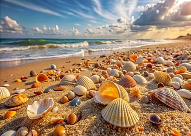 Seashells on a sandy Sea Beach