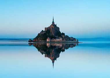 Mont Saint Michel Reflection at blue dawn