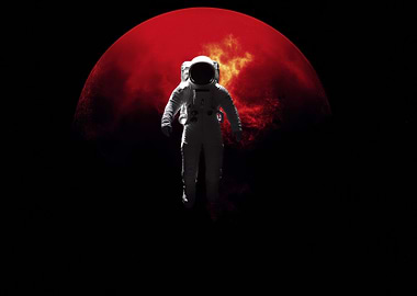 Astronaut in Space with Red Planet