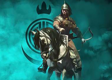 Mongolian Warrior on Horseback with Bow