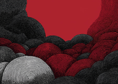 Red and Black Abstract Landscape