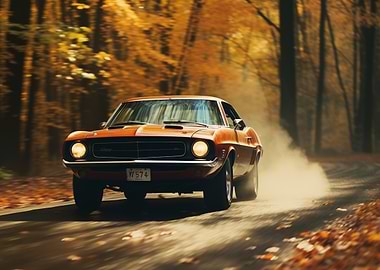 Classic Car in Autumn Forest