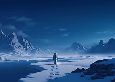 Astronaut on Frozen Planet Landscape