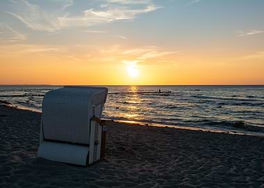 Beach chair at sunset