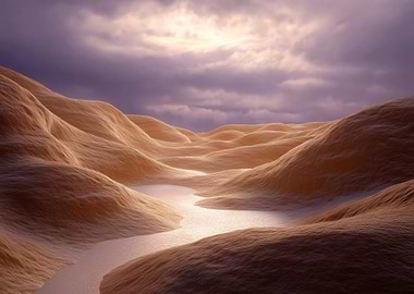 Desert Landscape with Water Stream