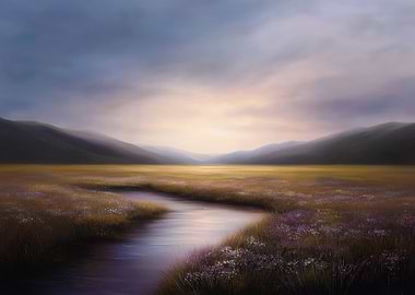 Serene Landscape with River and Mountains