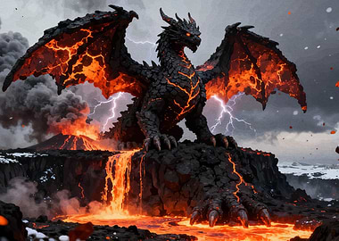 Lava Dragon on Volcanic Landscape