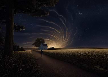 Rural Landscape with Swirling Sky