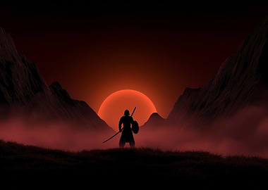 Silhouette of Warrior at Sunset
