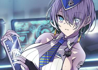 Anime Girl with Tablet and Uniform