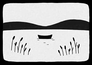 Monochrome Lake Scene with Boat