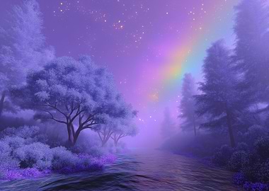 Purple Dreamscape with Rainbow
