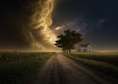 Rural Landscape with Storm and Stars