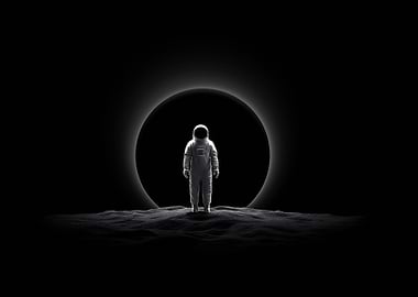 Astronaut Standing Before a Dark Portal