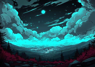 Night Sky Landscape with Clouds