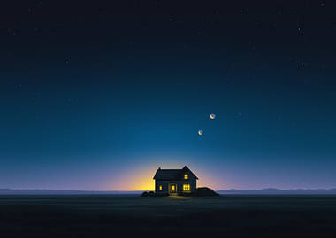 House under starry night sky