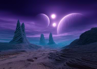 Alien Landscape with Planets and Stars
