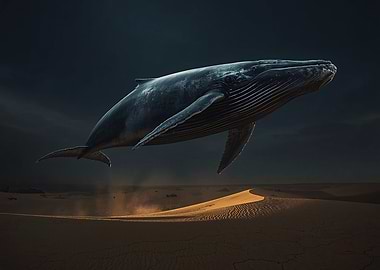Whale Flying Over Desert Landscape