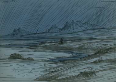 Monochromatic Mountain Landscape Sketch