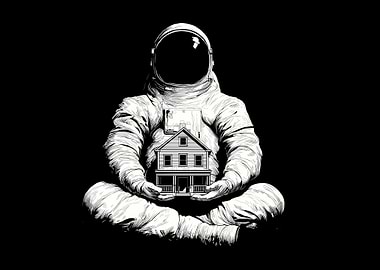 Astronaut Holding House in Lotus Position