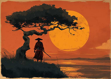 Samurai Sunset Silhouette