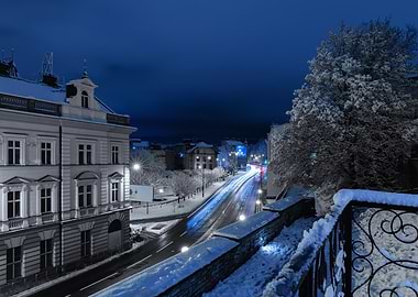 Winter Cityscape at Night, Bielsko-Biala, Poland