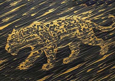 Golden Leopard on Black Textured Background