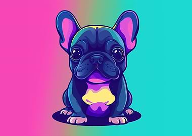 Cartoon French Bulldog with Colorful Background