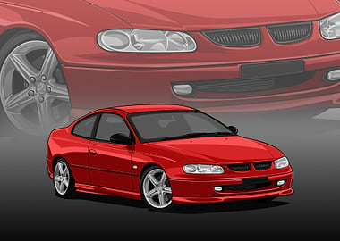 Red Holden Coupe 1998 illustration