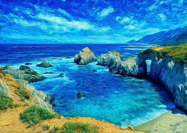 Coastal Landscape Painting with Ocean View