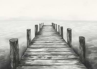 Monochrome Pier Drawing