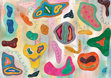 Abstract Colorful Shapes on Striped Background