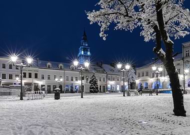 Winter Night in a European Town, Bielsko Biala, Poland